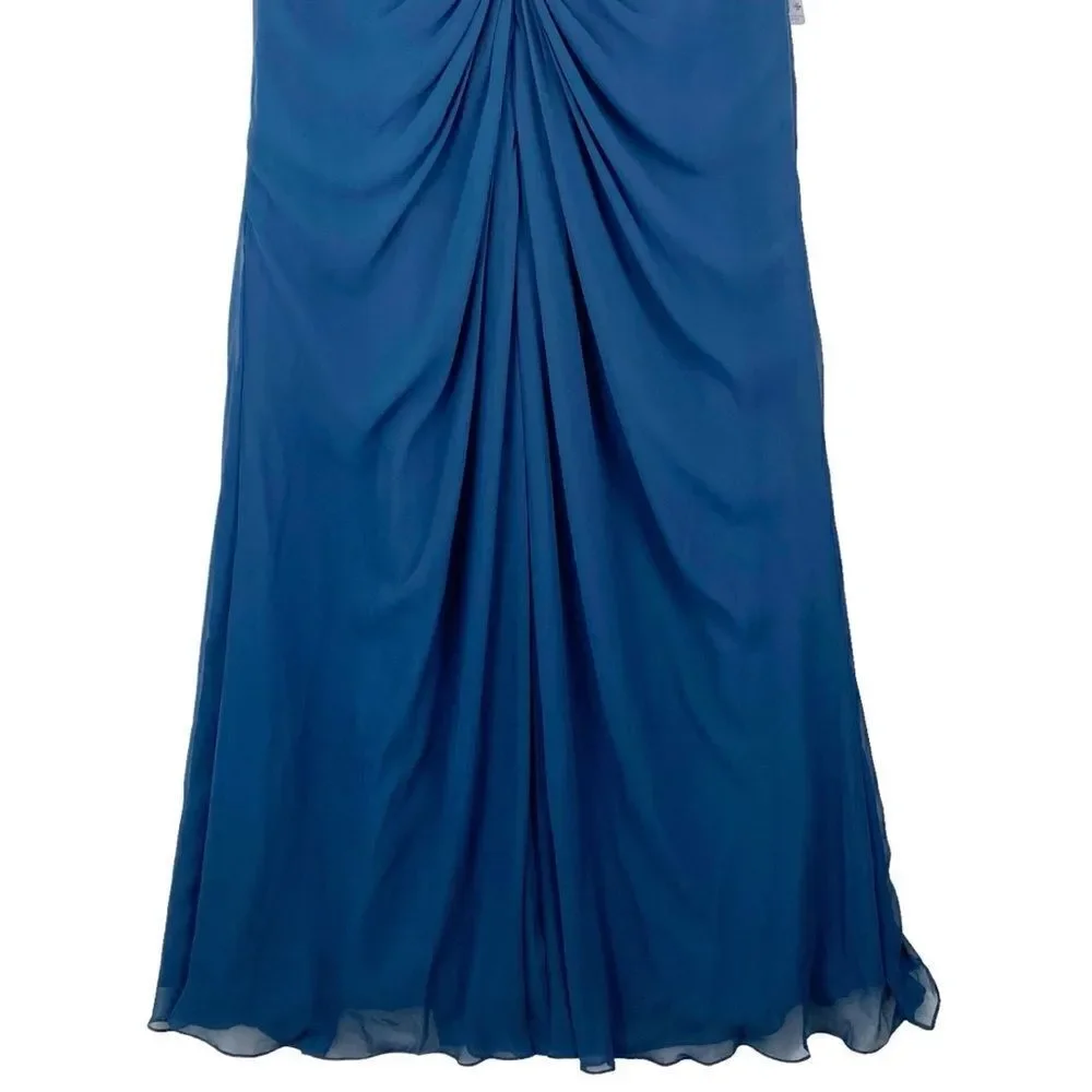 Azazie Libby A-Line Scoop Sequins Chiffon Dress Sz 20 Dark Navy Wedding - Picture 10 of 16